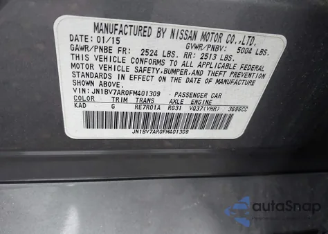 2015 Infiniti Q50 Premium from USA, damaged, VIN JN1BV7AR0FM401309